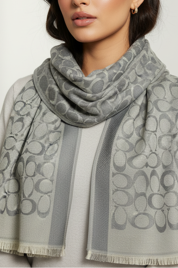 Écharpe gris perle à motif gris foncé