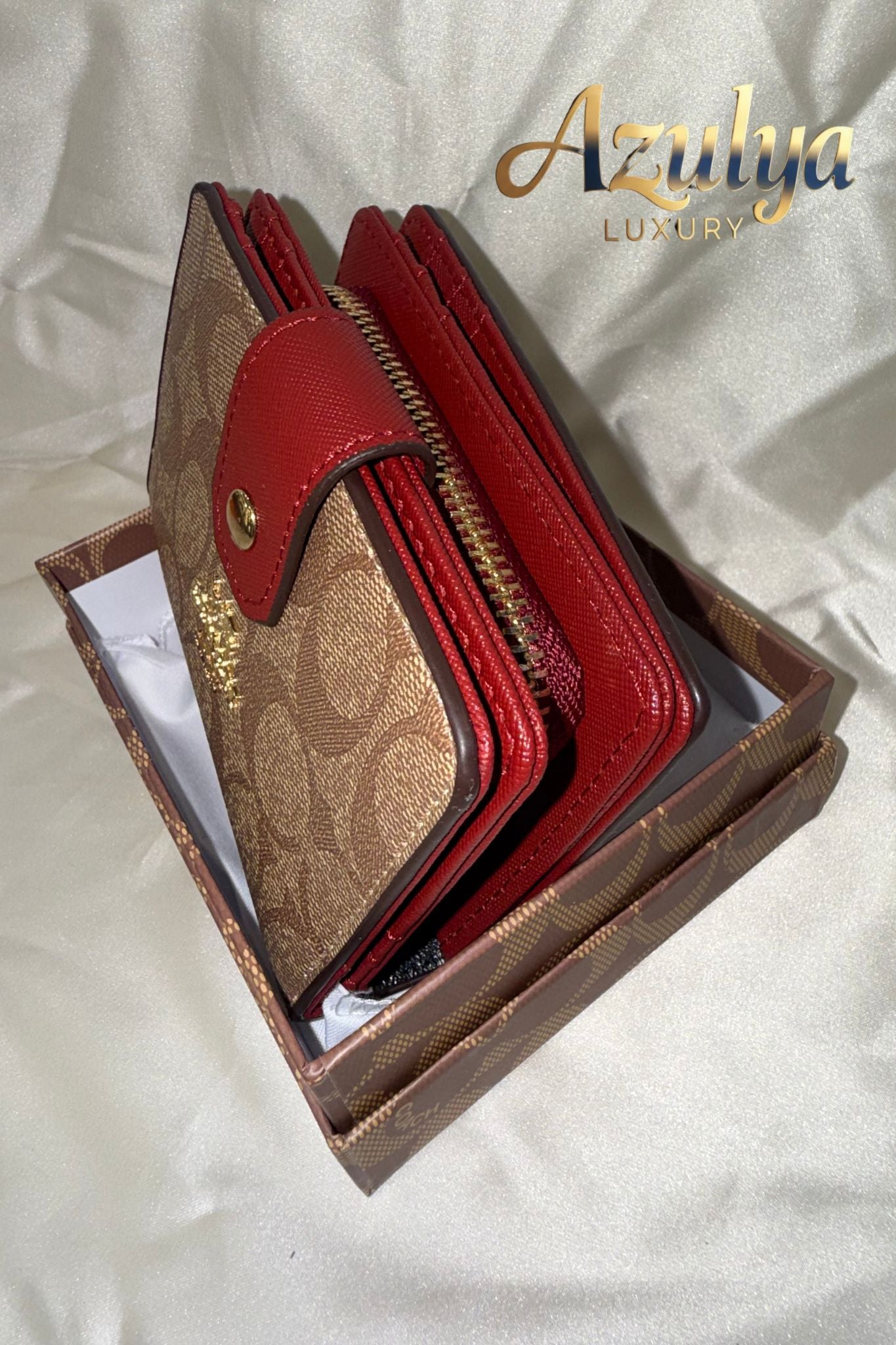 Portefeuille Élégance Camel et Rouge