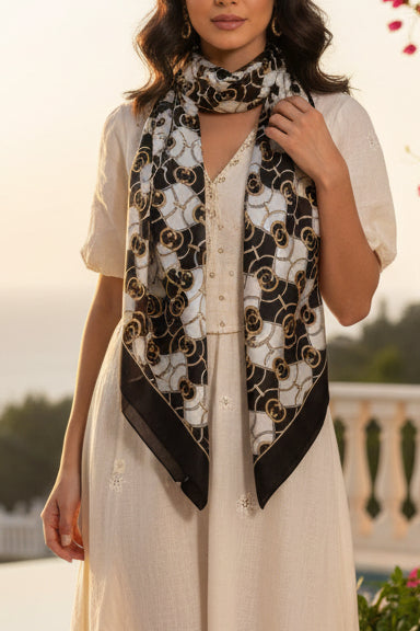 Châle Monogram Noir, Gris & Doré